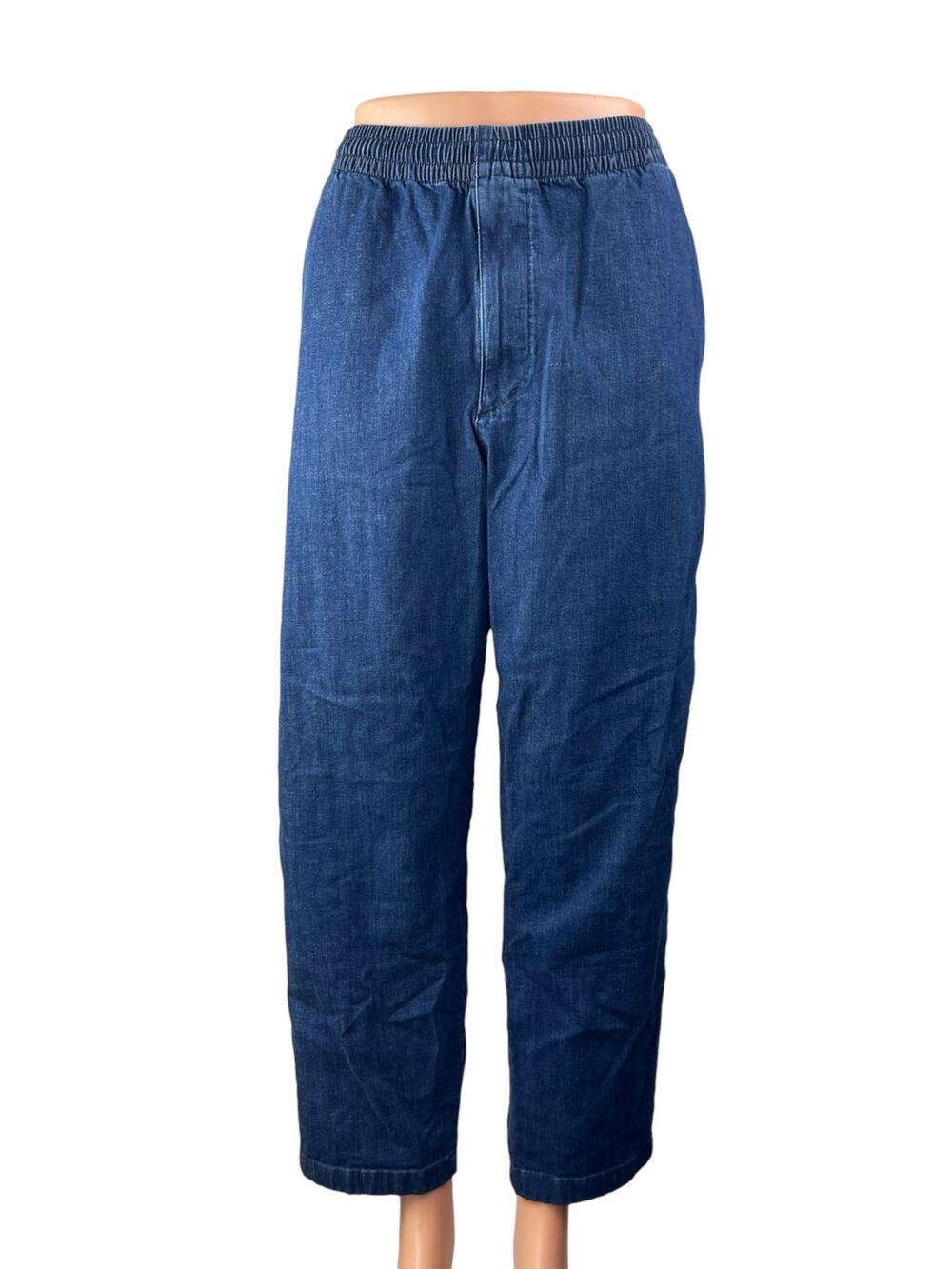 Uniqlo Women's Blue Pull On High Waisted Baggy Straight Leg Denim Jeans Size L